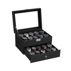 2-Tier Watch Box with Glass Lid Black Lining