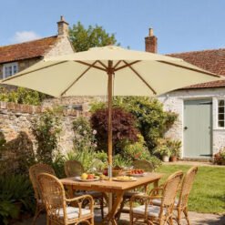 Outsunny 2.5m Wood Garden Parasol Sun Shade Patio Outdoor Wooden Umbrella Canopy, Table Market Umbrella with Vent, 38mm Pole, Rope Pulley Mechanism, Cream White