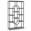 Industrial Etagere Bookcase with Open Storage Shelves and Oval Shape-Rustic Brown