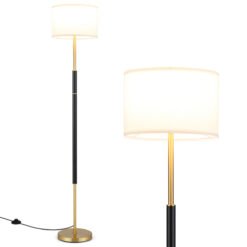 Modern Floor Lamp with Eye-Protecting Lampshades and Weighted Base-Black