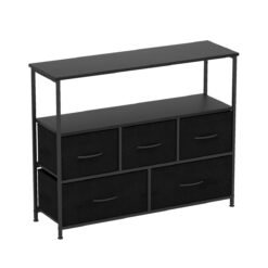 Wide Chest of Drawers with 2 Open Shelves and Heavy Duty Metal Frame-Black