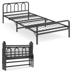 Portable Folding Bed with Headboard and Footboard for Guest Room-Black-Single Size