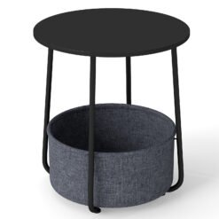2-Tier End Table with Fabric Storage Basket and Metal Frame-Black