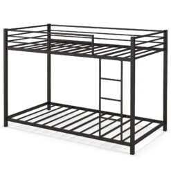 Low Profile Single Over Single Bunk Beds with Ladder and Full-length Guardrails-Black