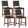 Woven Bar Stools Set of 4 with Faux PU Leather Straps-Black