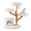 102 CM Tall Real Wood Branch Kitten Tower with Condo and 2 Flower Platforms-White