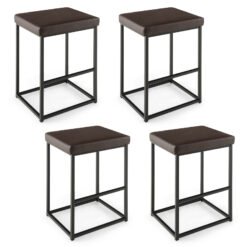 76 cm Barstools Set of 4 with PU Leather Cover and Footrest