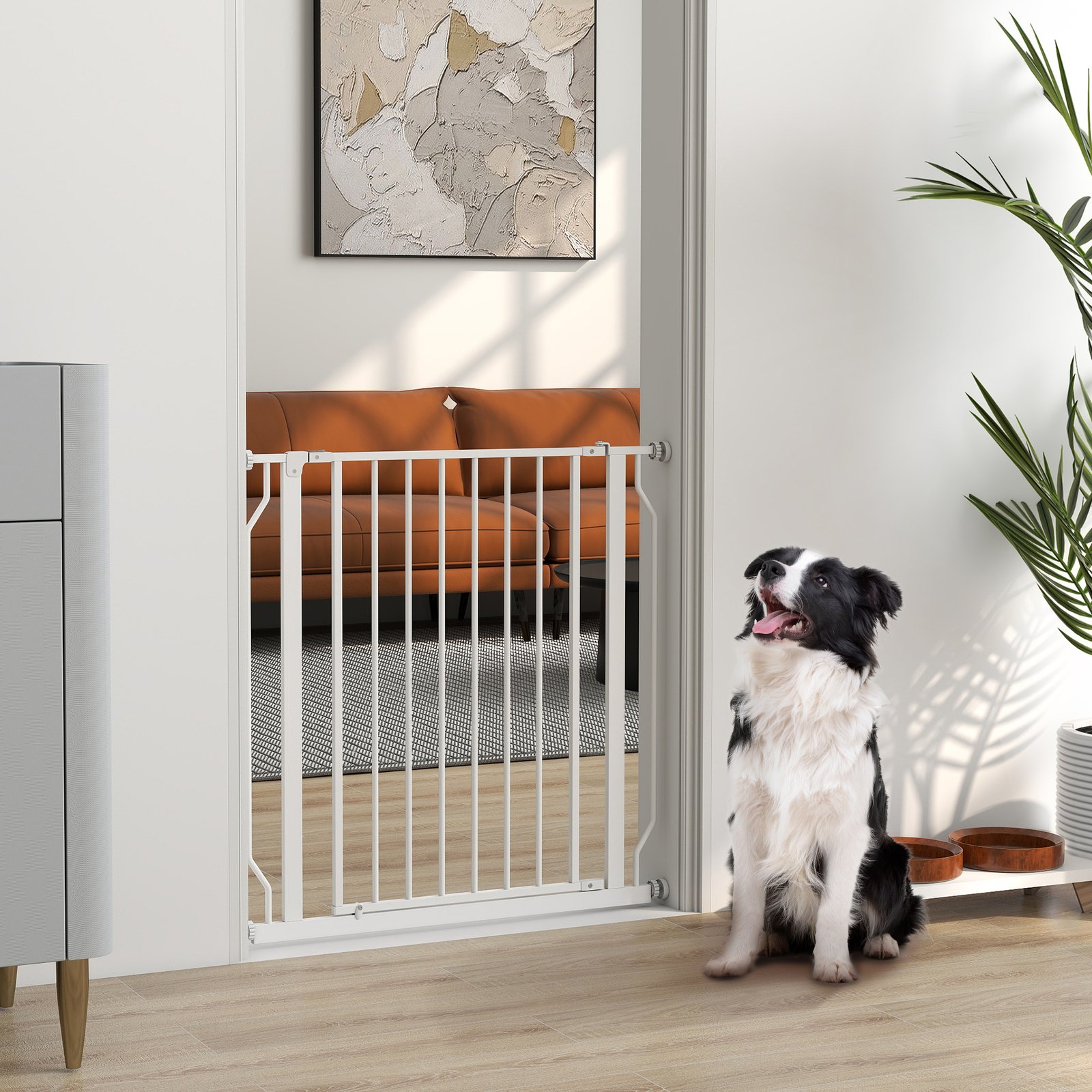 PawHut Extra Wide Dog Gate, with Door Pressure, for Doorways, Hallways, Staircases - White