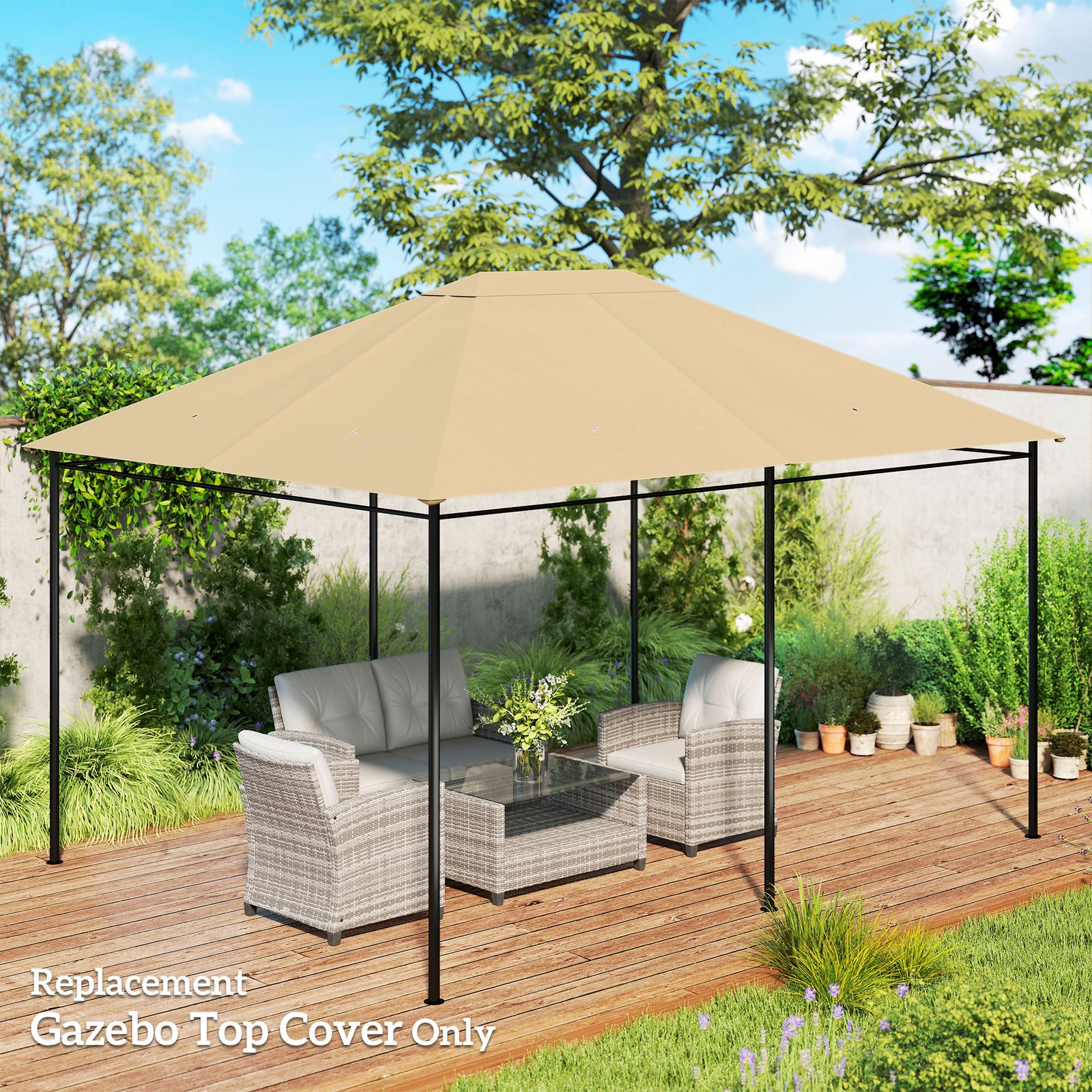 Outsunny 3 x 4m Gazebo Canopy Replacement Cover, Gazebo Roof Replacement (TOP COVER ONLY), Khaki