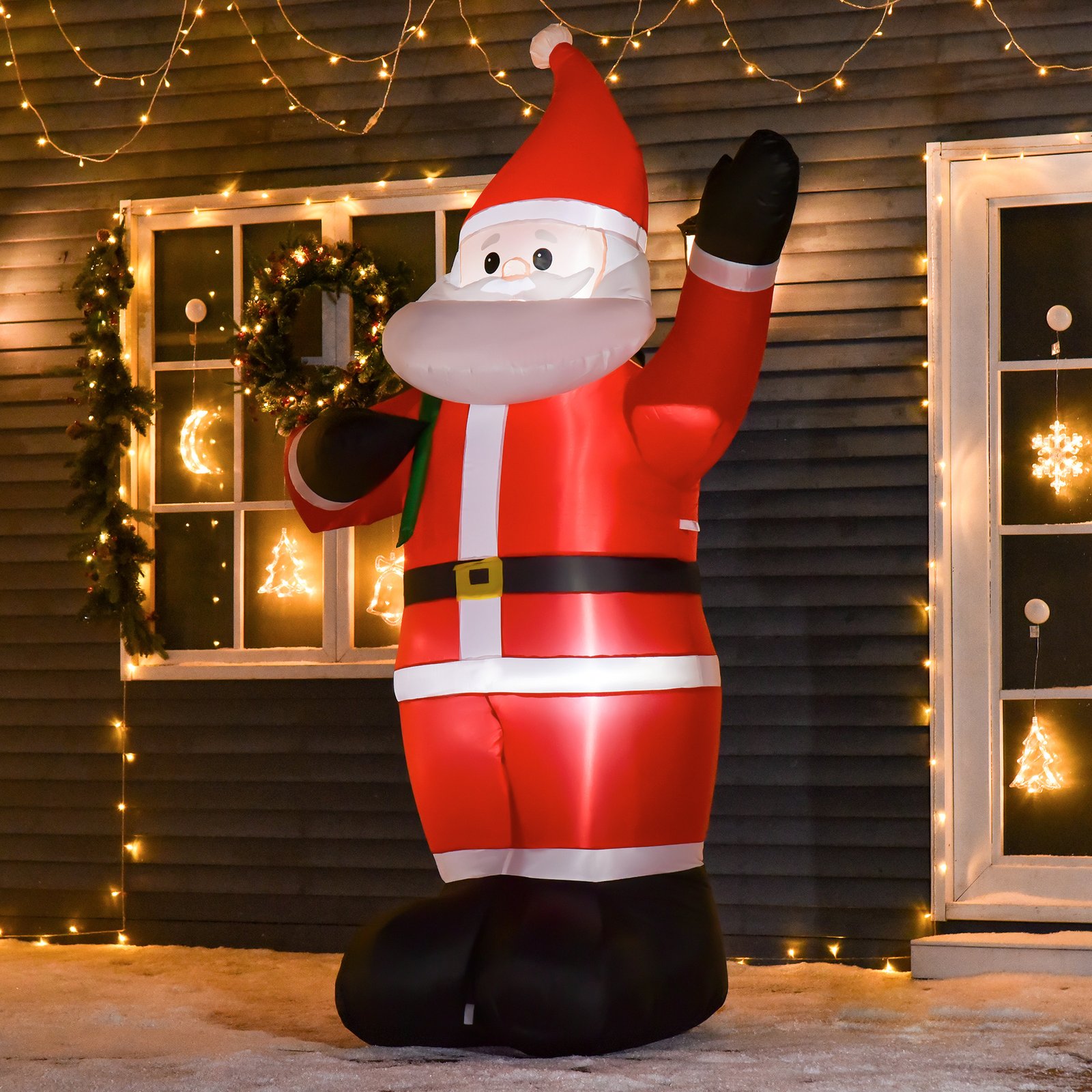 HOMCOM 8ft Christmas Inflatable Santa Holiday Garden Decoration, Indoor Outdoor Lawn Blow Up Decor