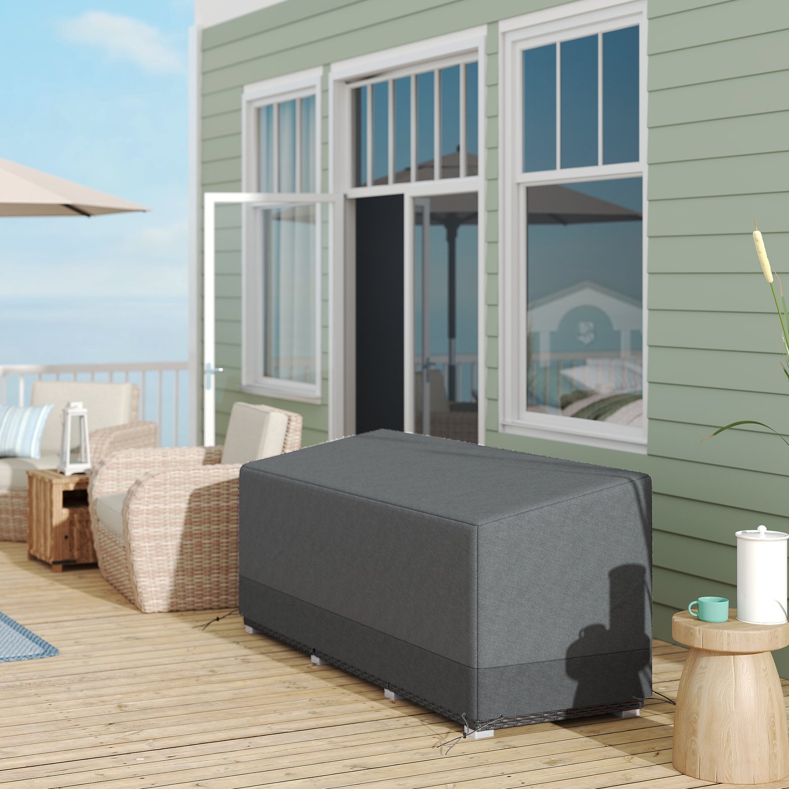 Outsunny Rectangular Patio Garden Furniture Cover Waterproof for 3 Seater Sofa Bistro Set, UV Resistant Protection 600D Oxford Fabric Rattan Lounge Clean Cover, 190 x 72 x 76cm, Grey