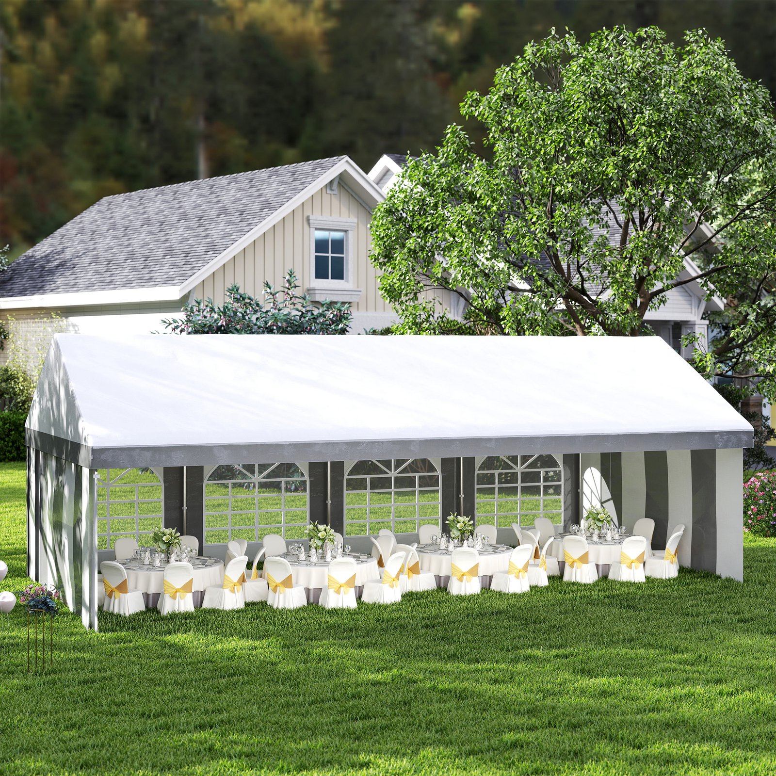 Outsunny 8m x 4m Marquee Gazebo with Sides, Level 4 Wind Protection & Waterproof, Light Grey