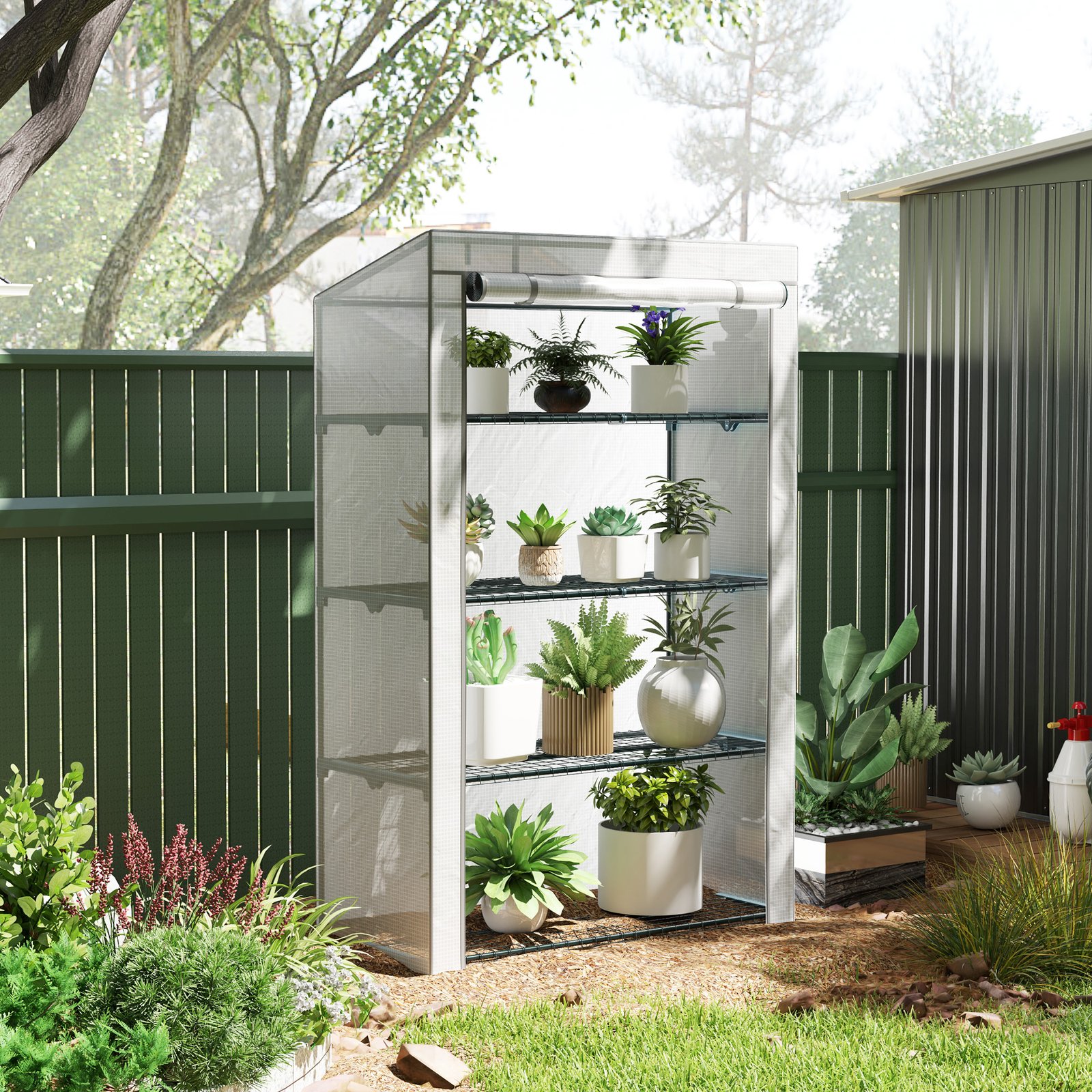 Outsunny Four-Tier Mini Greenhouse - Grey/White