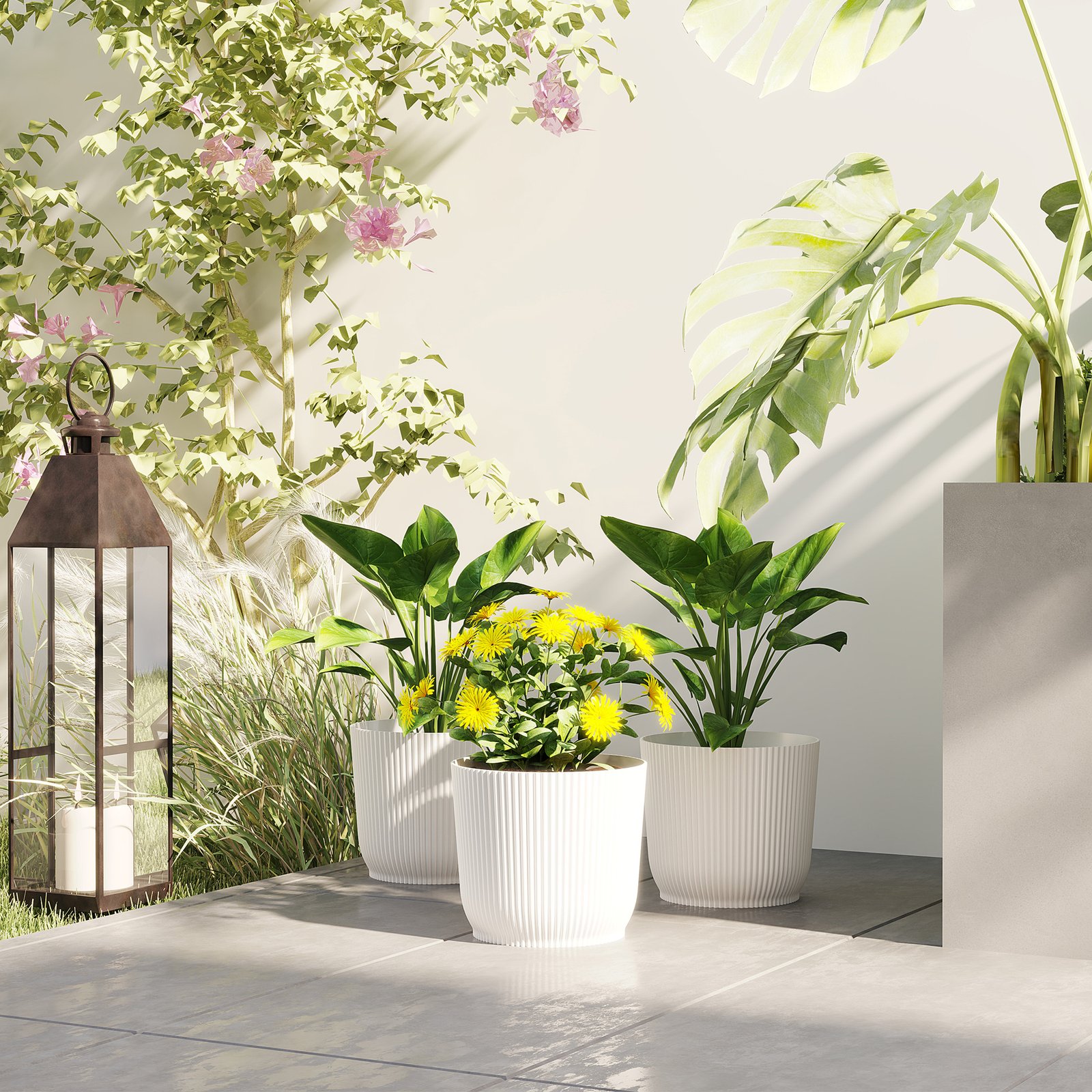 Outsunny Set of Three ?22cm Planters - White