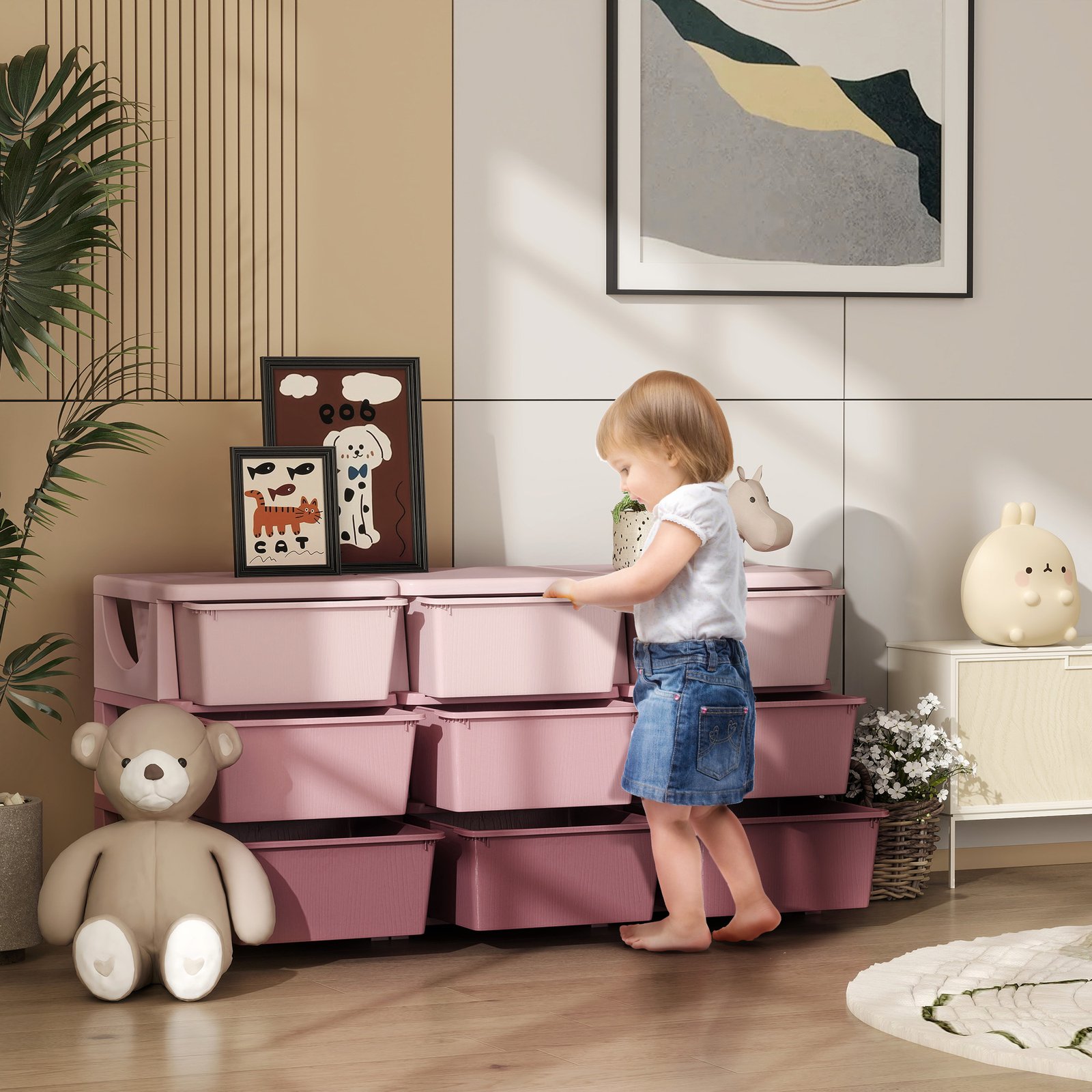 HOMCOM Kids Storage Unit, with Nine Drawers - Pink