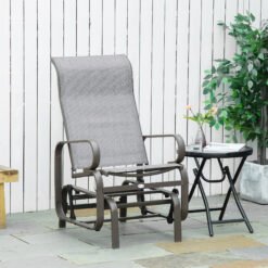 Outsunny Outdoor Gliding Rocking Chair with Sturdy Metal Frame Garden Comfortable Swing Chair, Grey & Brown