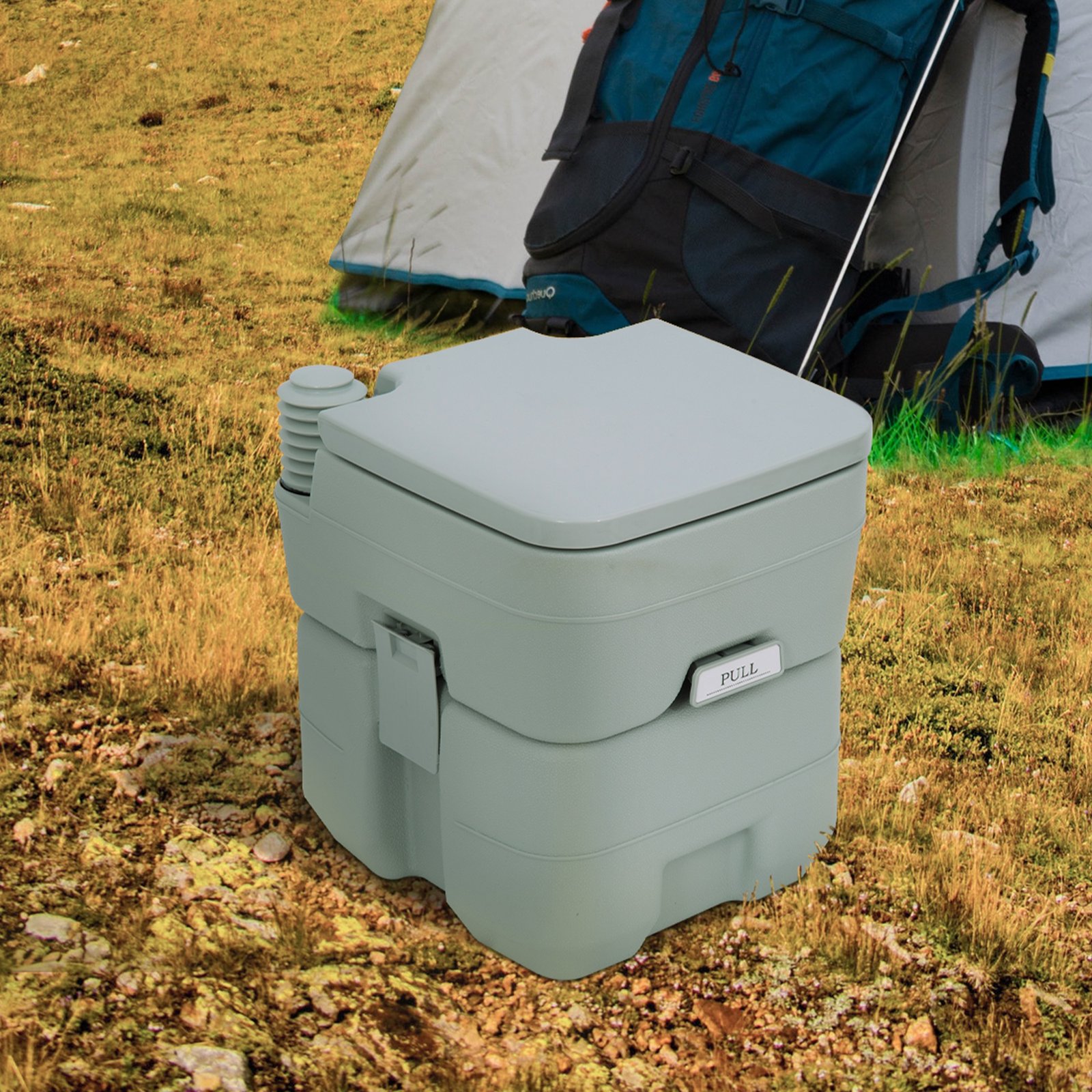 Outsunny Portable Camping Toilet,  20L Flushable Porta Potty with 2 Detachable Tanks and Double Seal Valve for Travel Fishing Festival Campsite