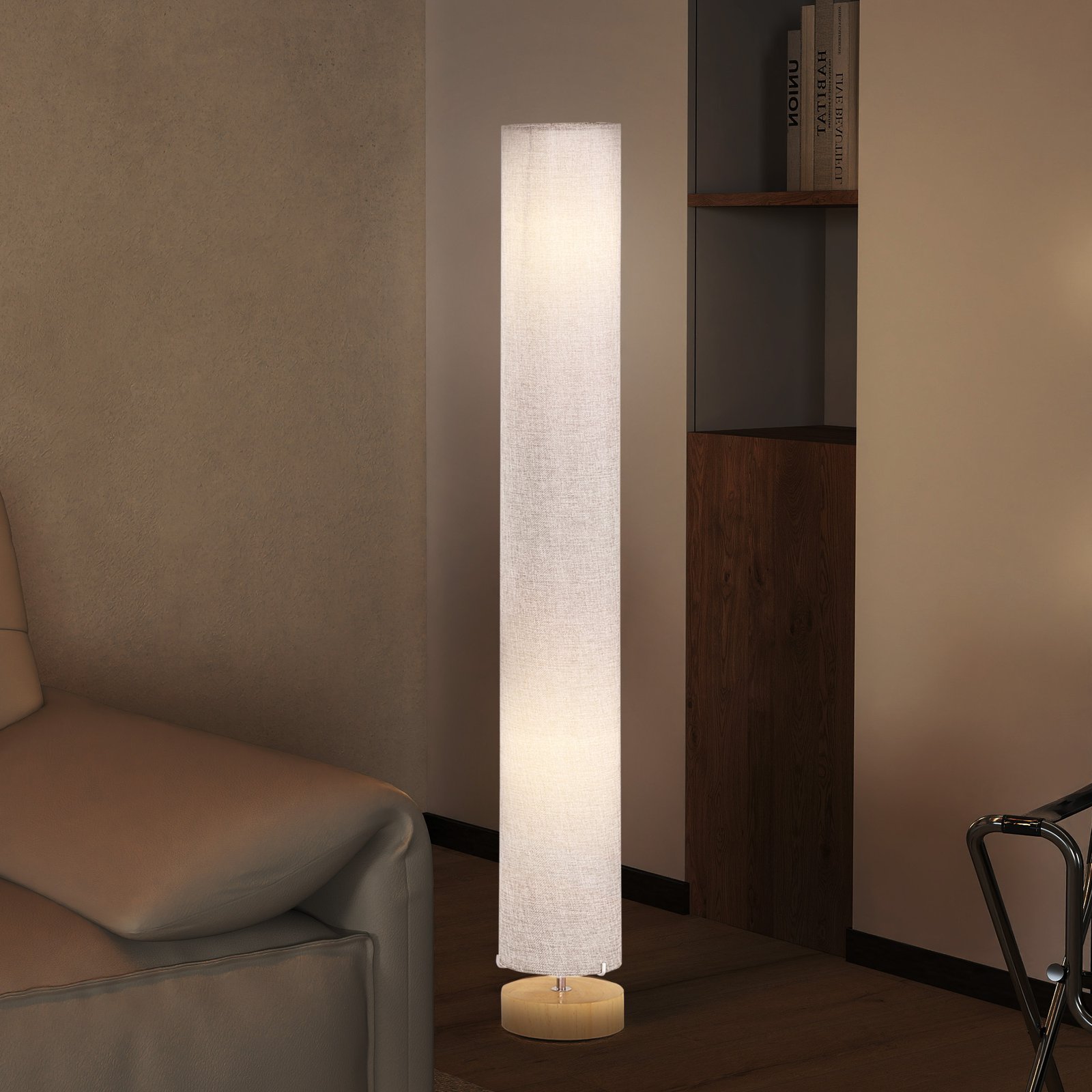 HOMCOM Floor Lamp for Living Room, 47" Modern Standing Lamp with Linen Shade, Wooden Base, Grey