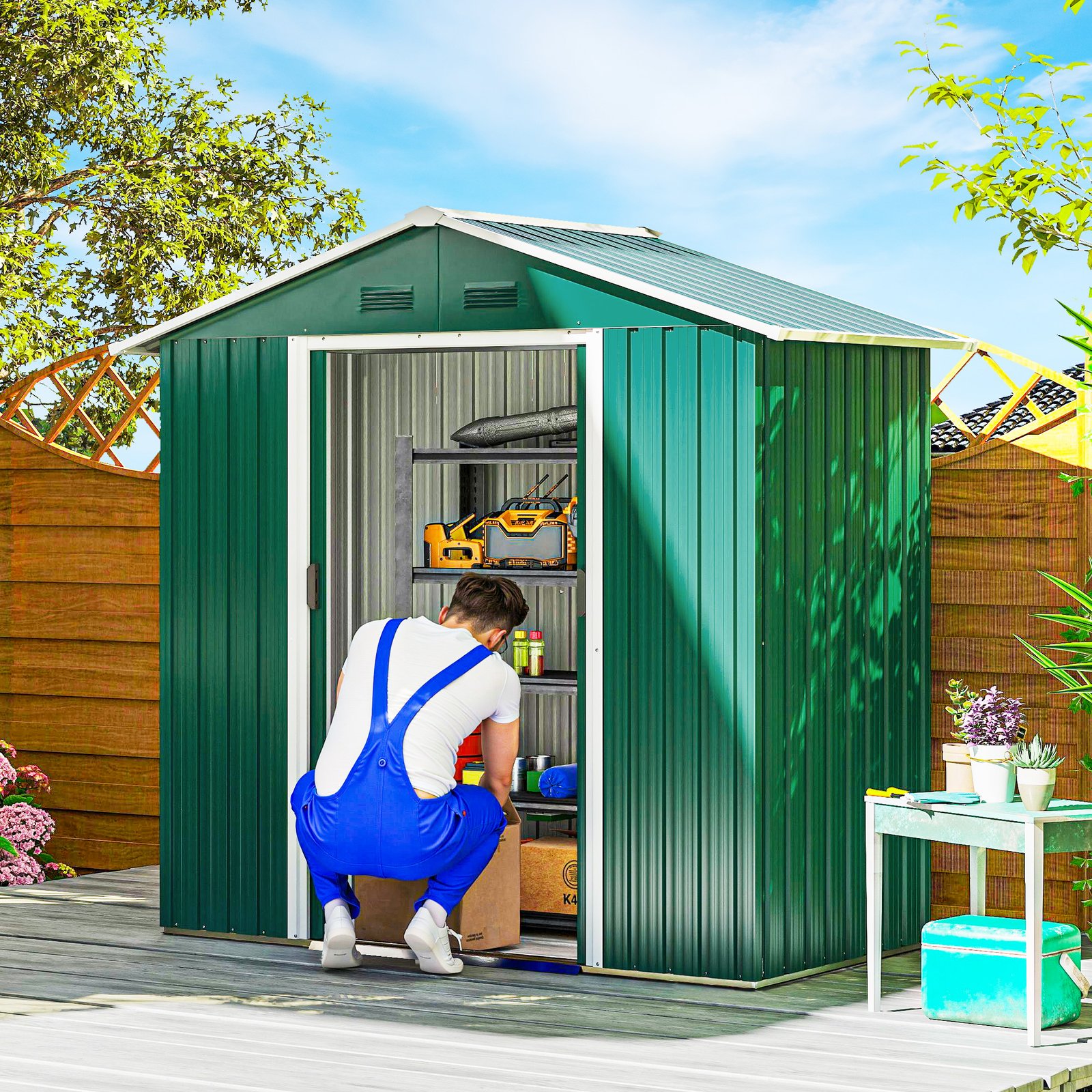 Outsunny 6.5ft x 3.5ft Metal Garden Storage Shed for Outdoor Tool Storage with Double Sliding Doors and 4 Vents, Green