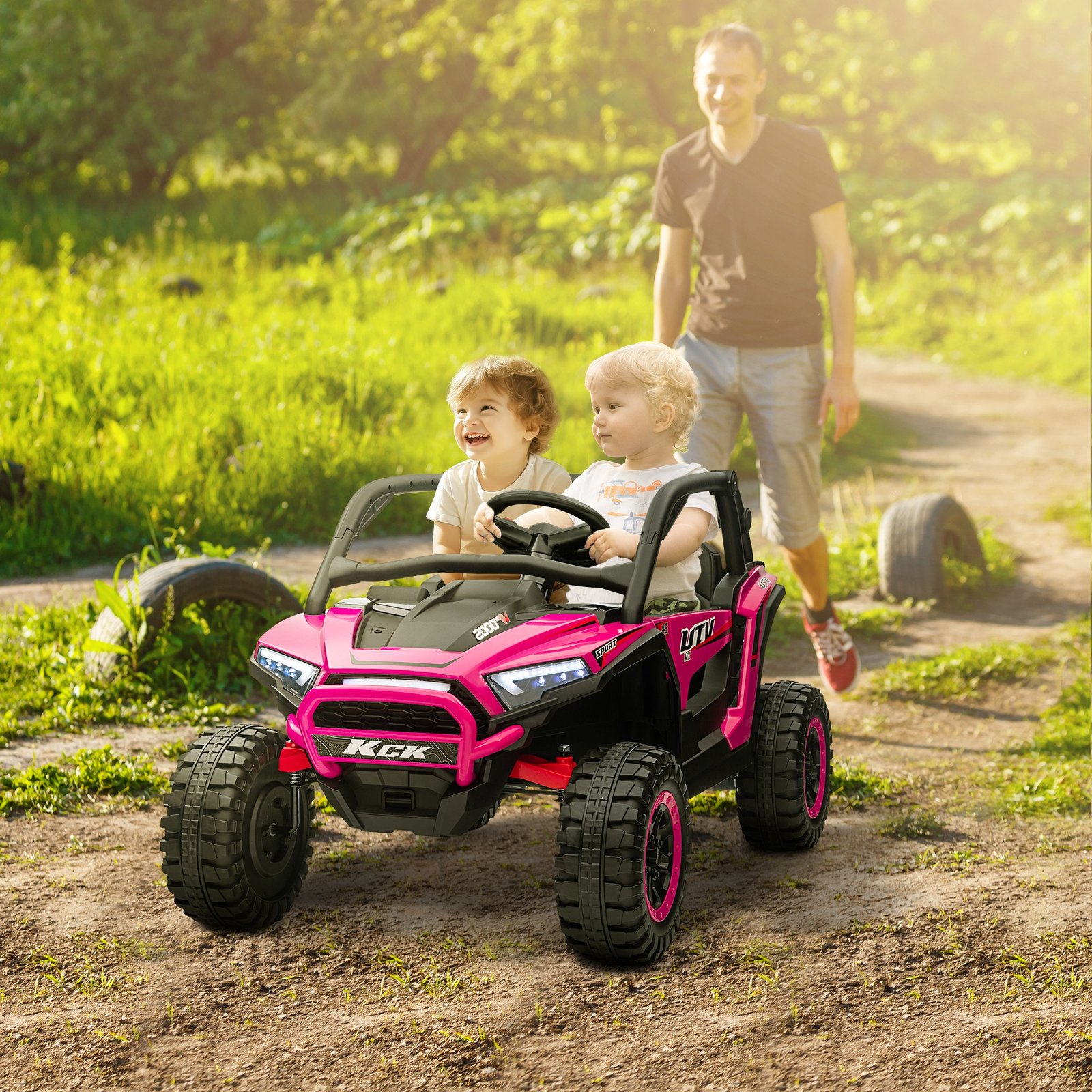 AIYAPLAY 2 Seater 24V 7AH Ride on Truck, Battery Powered Electric Ride On Car w/ Remote, Suspension, 3 Speeds, Pink