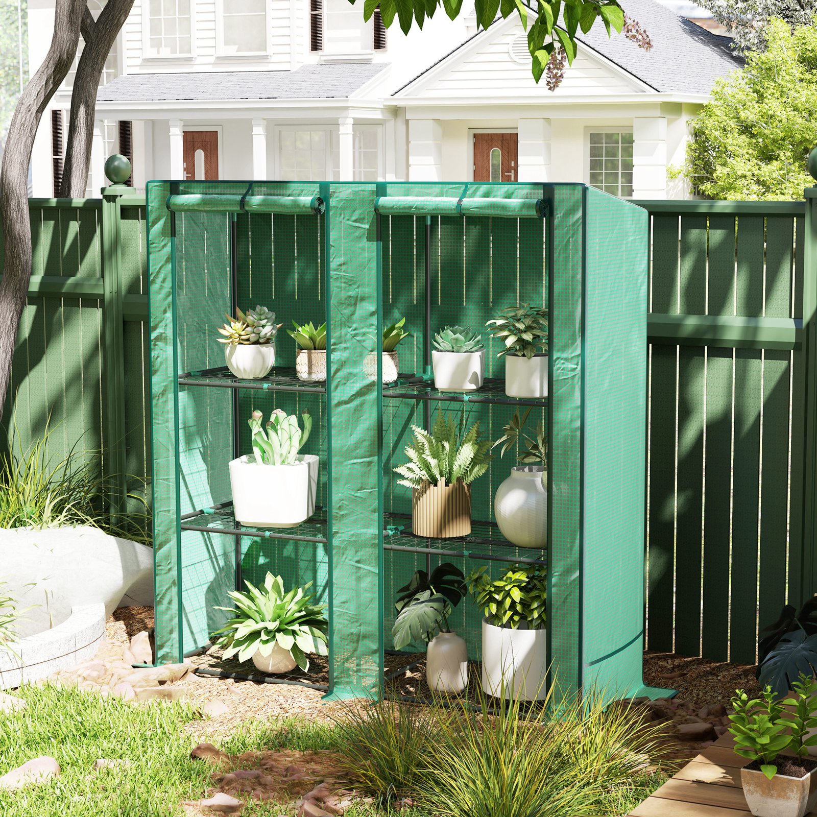 Outsunny Three-Tier Mini Greenhouse - Green