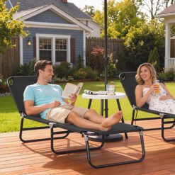 Outsunny Foldable Sun Lounger with 5-Position Adjustable Backrest, Outdoor Portable Recliner Chaise Lounge Chair with Breathable Mesh Fabric, Black