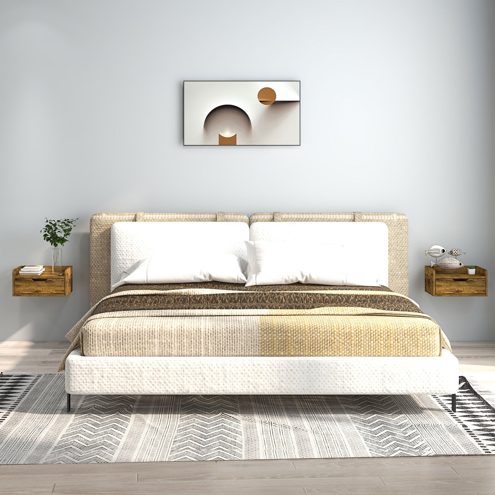 HOMCOM Floating Nightstands Set of 2, Wall Mounted Bedside Table with Drawer for Bedroom, Rustic Brown