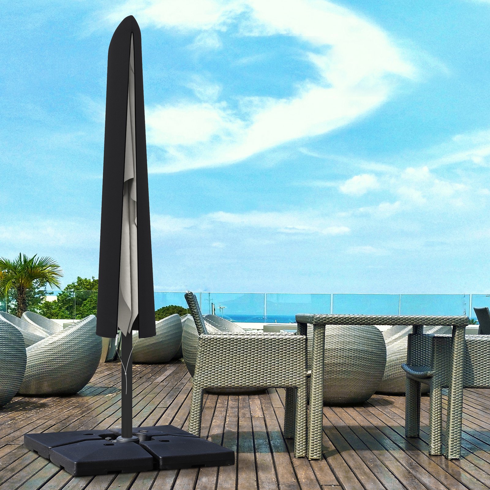 Outsunny Garden Parasol Cover, Outdoor Patio Umbrella Protector Weatherproof Garden Patio with Rod, Zipper for 2-4m Parasol, ?60 x 160cm, Black