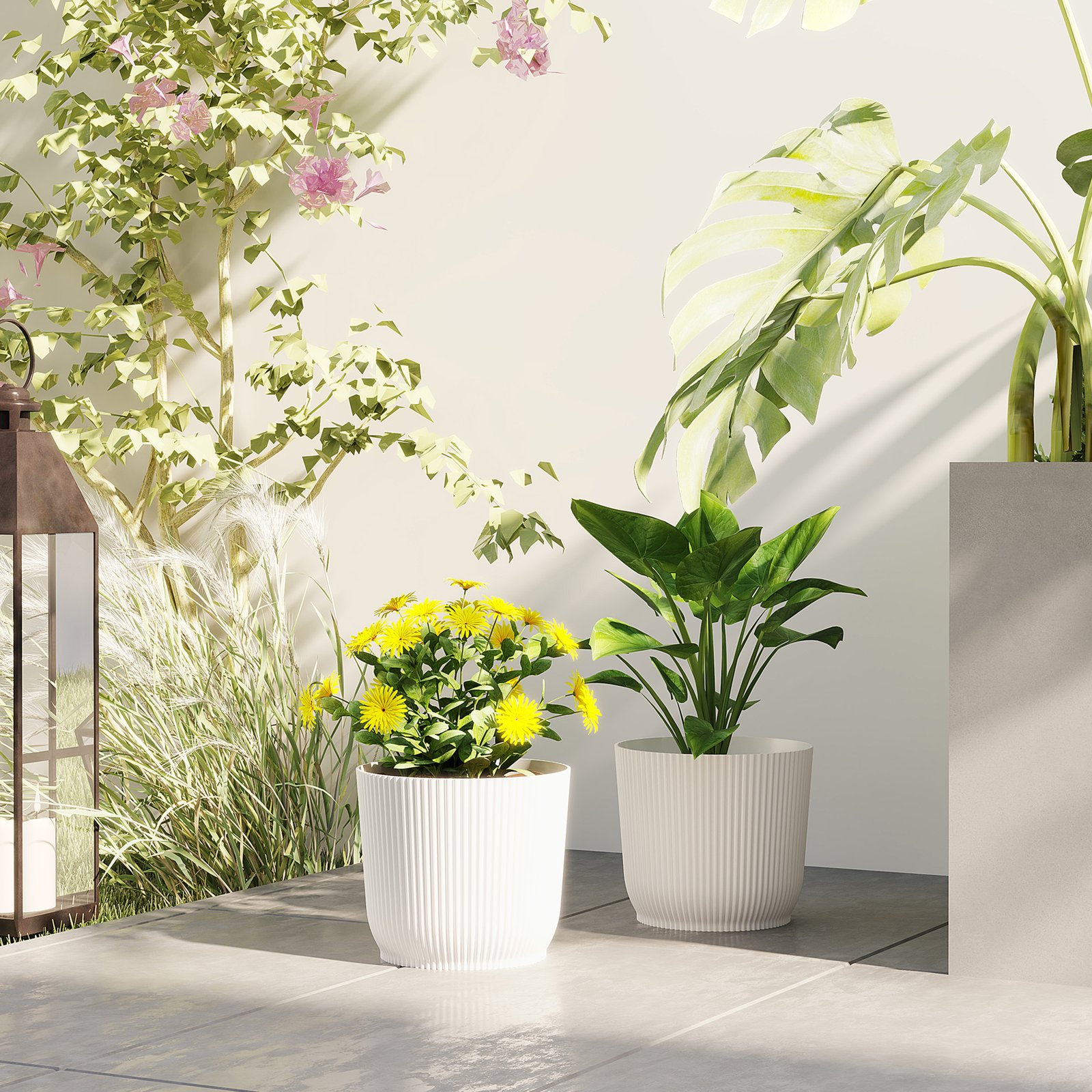 Outsunny Set of Two ?22cm Planters - White