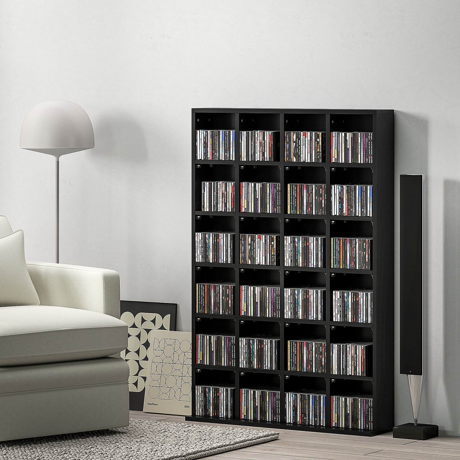 HOMCOM CD Storage Unit with Adjustable Shelves, 89 x 130.5 cm, Black