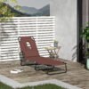 Outsunny Outdoor Folding Sun Lounger with Face Hole, 4 Level Adjustable Backrest Reclining Garden Lounger, Garden Recliner Sunbed with 600 D Oxford Cloth Seat and Pillow for Beach, Brown