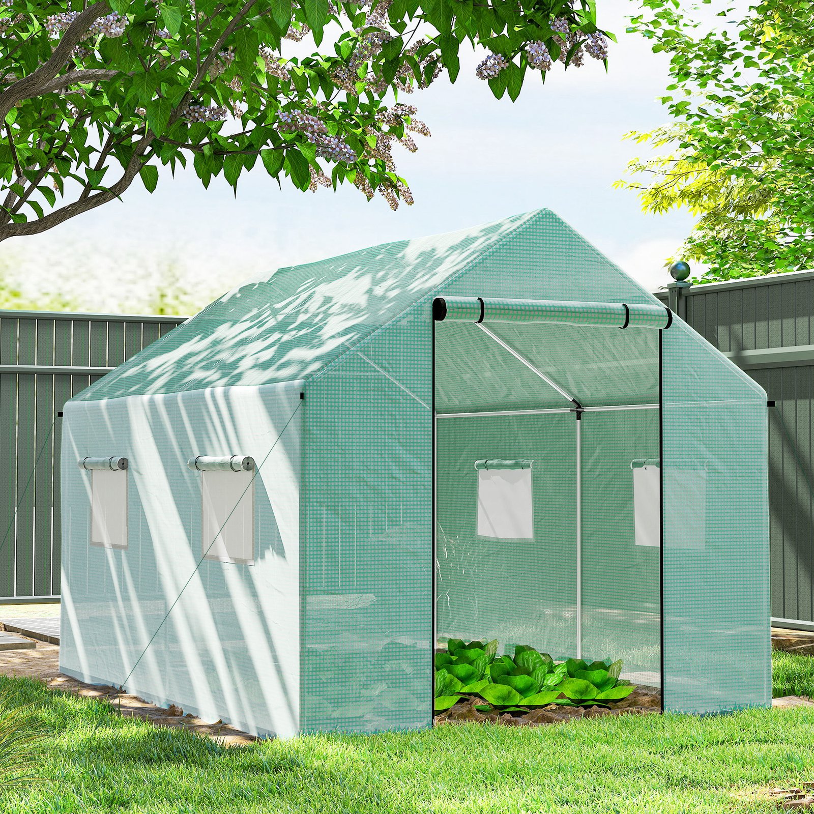 Outsunny Polyethylene Walk-in Polytunnel Greenhouse, 2 x 3(m), Green