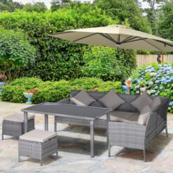Outsunny 6-Seater Rattan Dining Set Sofa Table Footstool Outdoor w/ Cushion Garden Furniture