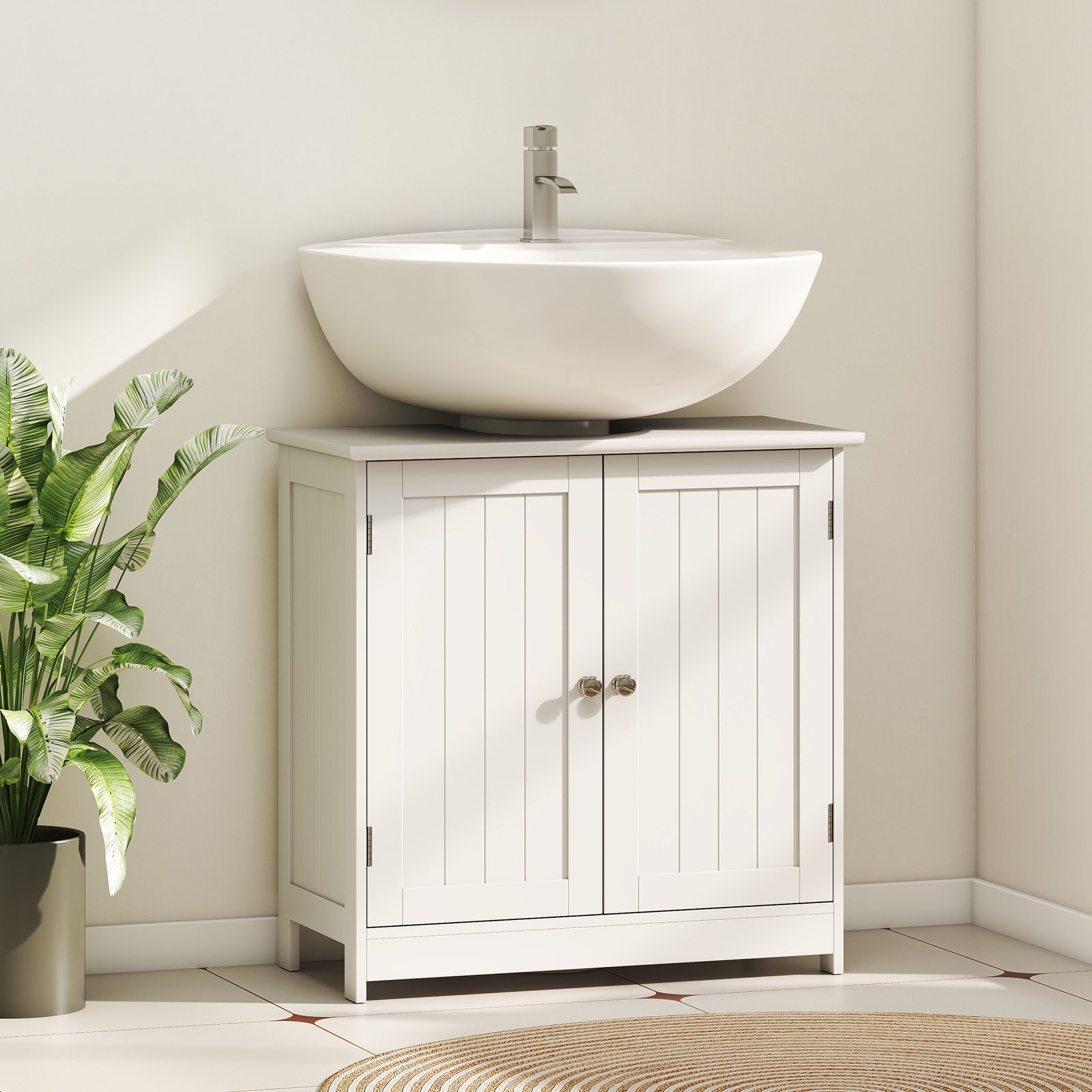 HOMCOM Under Sink Bathroom Storage Cabinet 2 Layers Vanity Unit Wooden - White