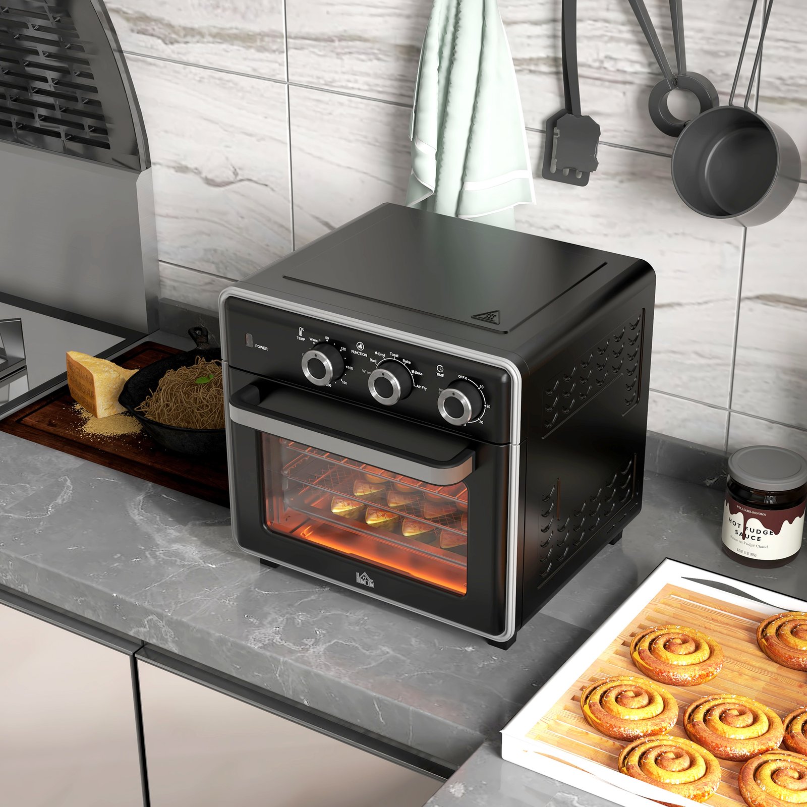 HOMCOM 20L 90-230? Mini Convection Oven, with Air Fry Function - Black