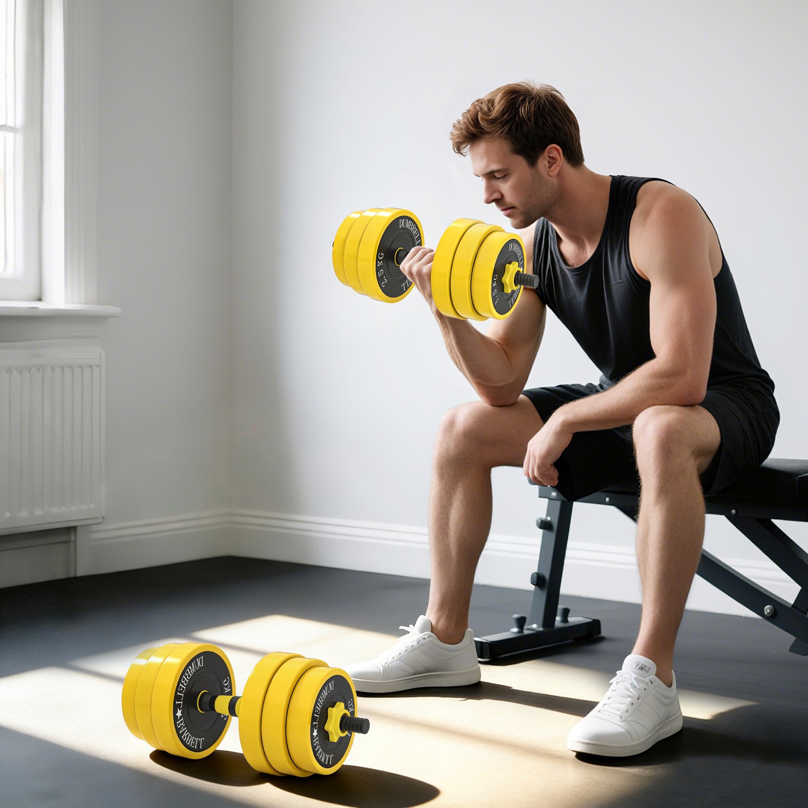 HOMCOM 25KG Dumbbell & Barbell Adjustable Set Plate Bar Clamp Rod Home Gym Sports Area Exercise Ergonomic