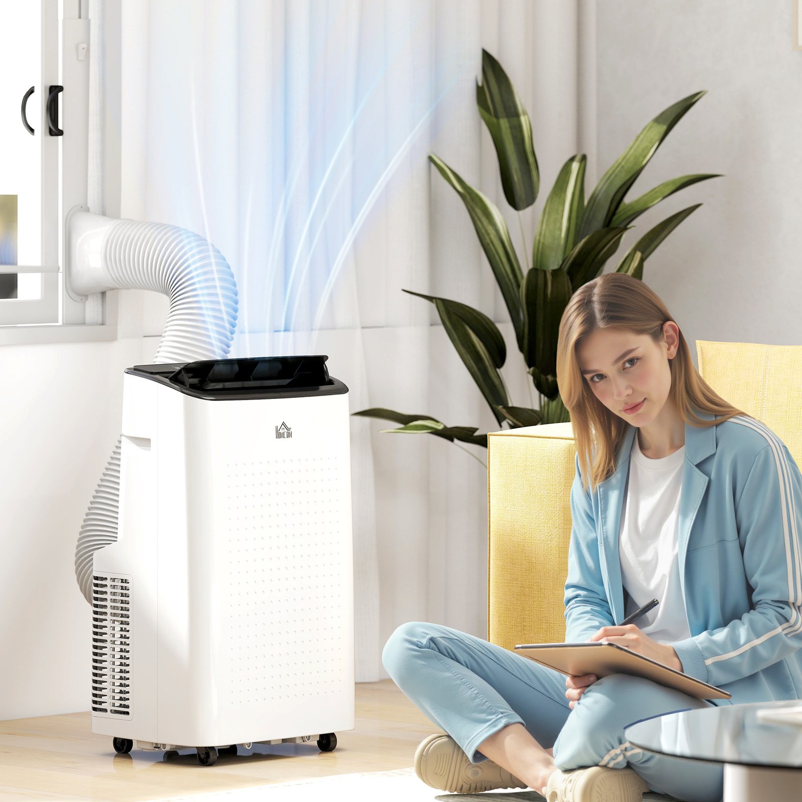 HOMCOM 14000 BTU Mobile Air Conditioner for Room up to 35m, Smart Home WiFi Compatible, with Dehumidifier, Fan, 24H Timer