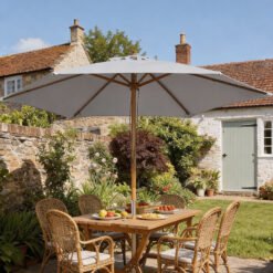 Outsunny 2.5m Wood Garden Parasol Sun Shade Patio Outdoor Wooden Umbrella Canopy, Table Market Umbrella with Vent, 38mm Pole, Rope Pulley Mechanism, Grey