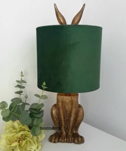 Sitting Hare Rabbit Ears Table Lamp Green Velvet Shade Antique Gold 50cm OnTrend