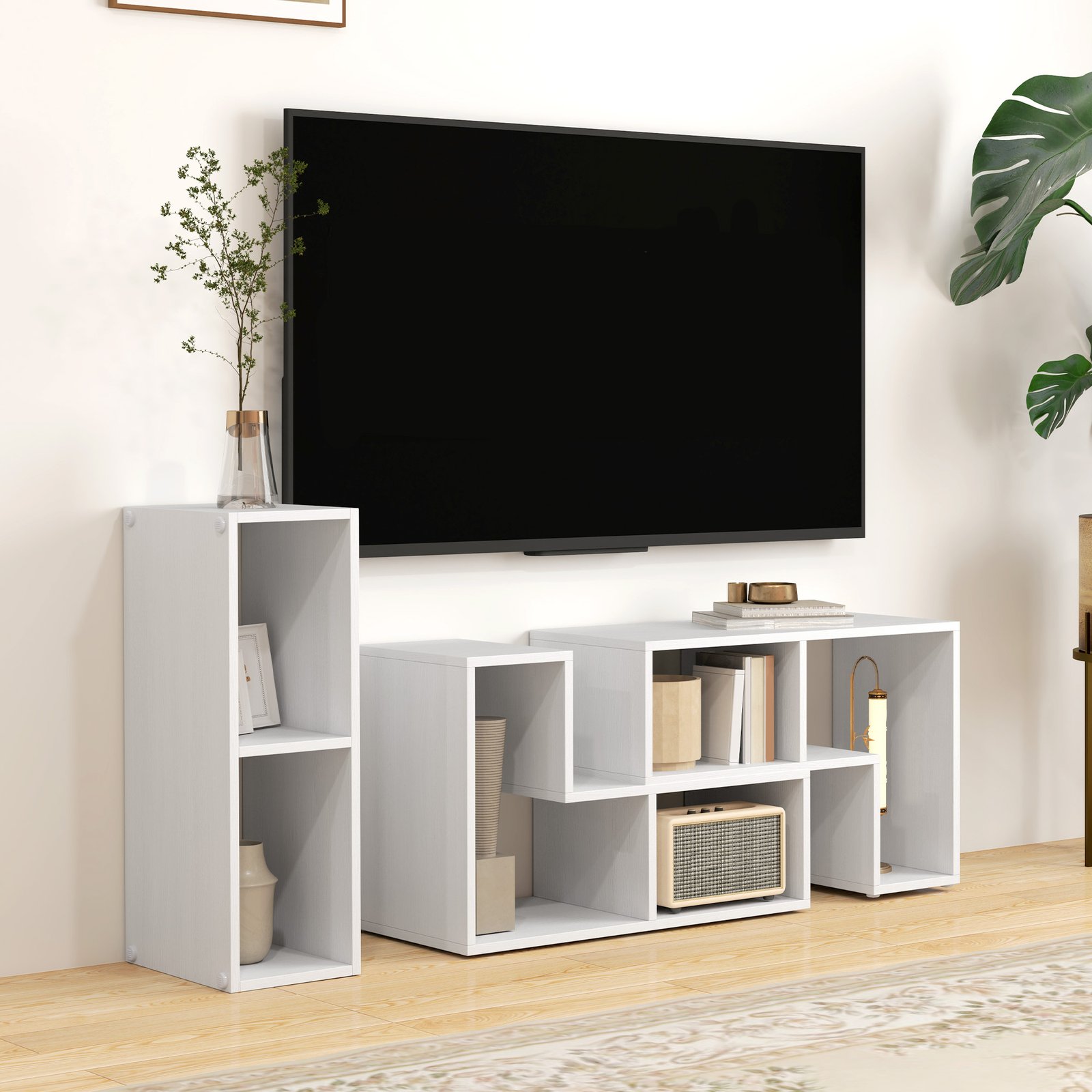 HOMCOM Three-Block Modular TV Stand - White Wood-Effect