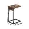 C-Shaped Side Table with Charging Station Rustic Brown