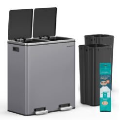 Dual Rubbish Bin 2 x 30 L with 15 Rubbish Bags Slate Grey