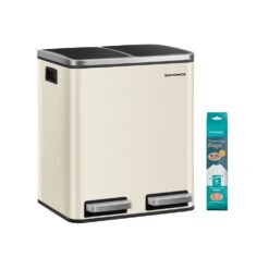 2 x 15L Kitchen Pedal Bin Sand Beige and Ink Black
