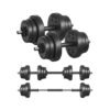 Adjustable Dumbbells Set 2 x 10kg, 2-in-1 with Barbell Bar for Home Gym