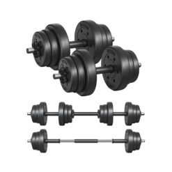 Adjustable Dumbbells Set 2 x 10kg, 2-in-1 with Barbell Bar for Home Gym