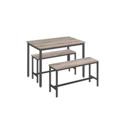 Dining Table with 2 Benches Heather Greige and Ink Black