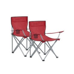 Set of 2 Black Portable Camping Chairs with Armrest