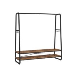 Clothes Rail with 2 Shelves Rustic Brown and Black