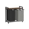 2-Compartment Laundry Hamper Ink Black and Dove Gray and Rustic Brown