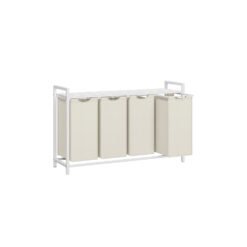 Laundry Basket with 4 Pull-Out Bags 4 x 40L Cream White